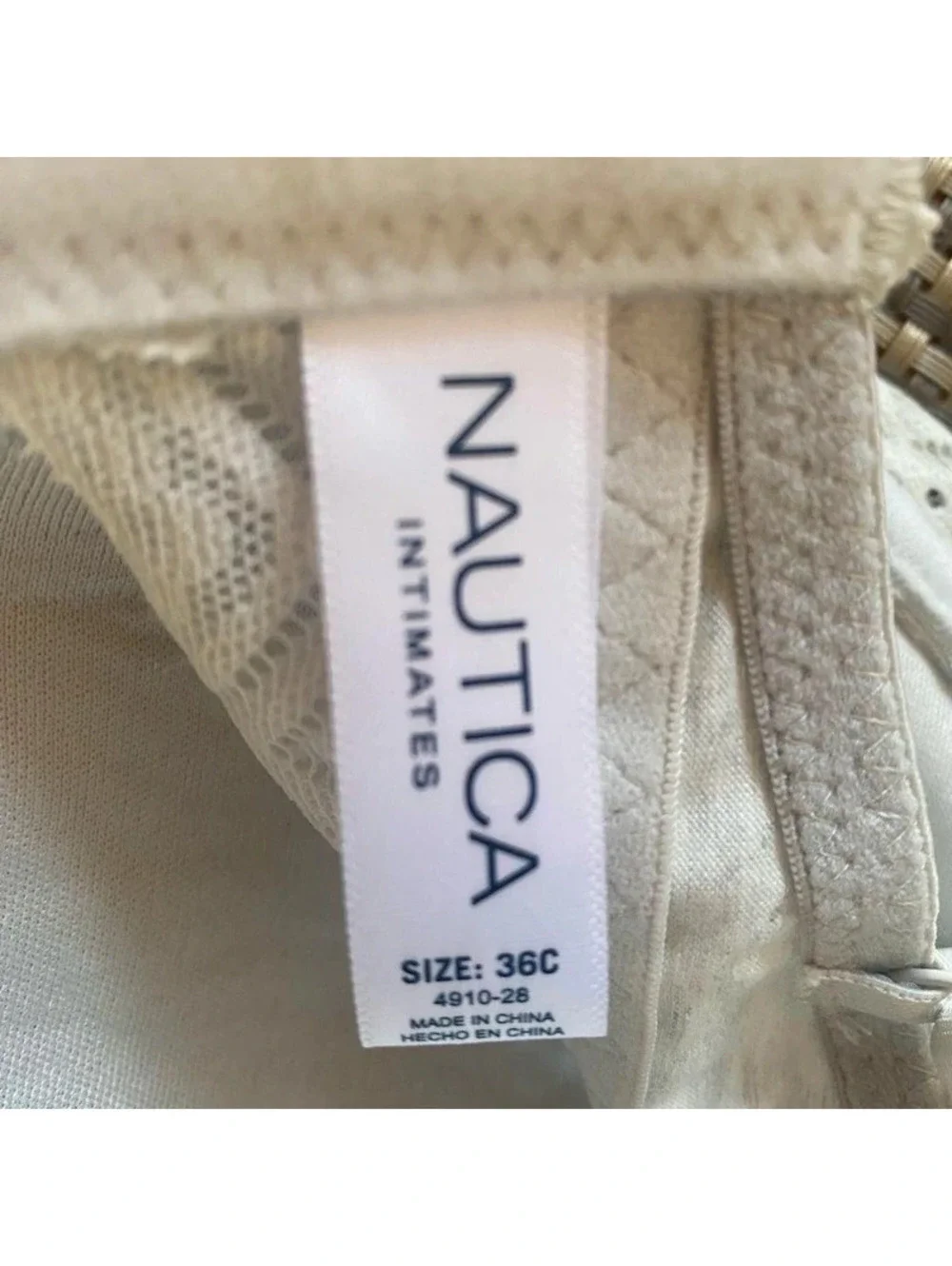 Nautica 36C Light Gray Underwire Bra Lace Trim T-Shirt Everyday Comfort